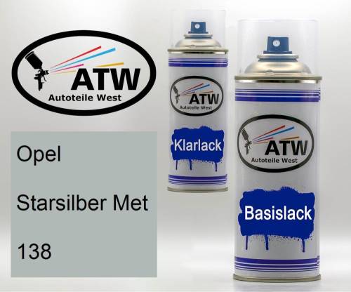 Opel, Starsilber Met, 138: 400ml Sprühdose + 400ml Klarlack - Set, von ATW Autoteile West.